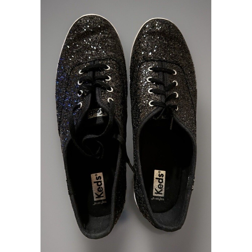 Keds Women’s Black Glitter Lace-Up Low Top Comfort Sneakers WF66850 W11